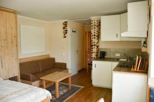 a kitchen with a couch and a table in a room at Ferien am Bischofsberg - Edlbach 31 in Windischgarsten