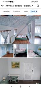 eine Collage mit Fotos eines Zimmers mit einem Bett und einem Tisch in der Unterkunft Ubytování Na statku in Stará Červená Voda