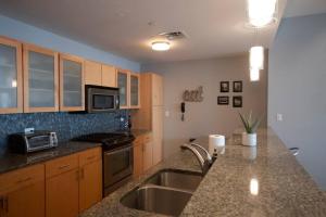 a kitchen with a sink and a microwave at Luxury Condo in Downtown Champaign in Champaign