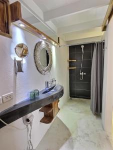 La salle de bains est pourvue d'un lavabo et d'une douche. dans l'établissement Leeloo Boutique Hotel, à Las Terrenas
