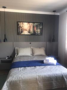 um quarto com uma cama com um quadro na parede em Pousada Kaki Haus em Pomerode