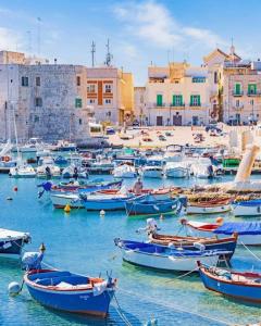 een groep boten in een haven met gebouwen bij Casa Cicetta in Giovinazzo +63 foto's