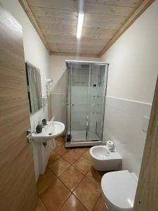 a bathroom with a shower and a toilet and a sink at Agrimar 2 in Rignano Flaminio