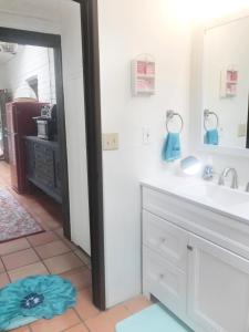 uma casa de banho com um lavatório e um espelho em George Gardens em Ramona