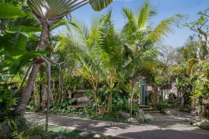 un jardín con palmeras frente a una casa en Heart of Bali Villa, en Ubud