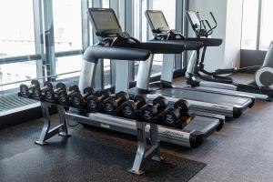 a row of tread machines in a gym at THE BLOSSOM HIBIYA in Tokyo
