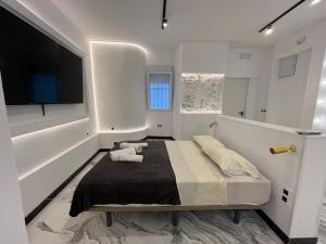 sypialnia z łóżkiem i telewizorem z płaskim ekranem w obiekcie BS4 suite Luxury Madrid centro w Madrycie