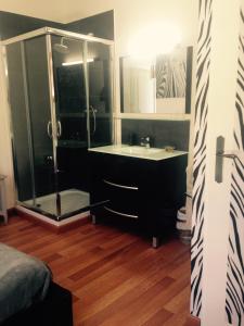 a bathroom with a shower and a sink at Chez Calou in Mane