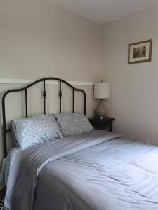 A bed or beds in a room at Lily room near golf and banff costco newly renovated double bed Single bathroom sofa TV