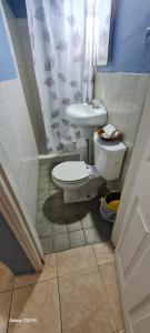 a bathroom with a toilet and a sink at Apart Eco Estudio Joocah in Trujillo