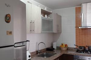 eine Küche mit einer Spüle und einem Kühlschrank in der Unterkunft Apartamento con maravillosa vista al río Fonce in San Gil