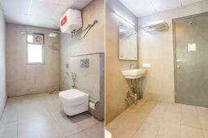 two pictures of a bathroom with a toilet and a sink at FabExpress PP Residency in New Delhi