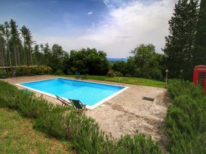 einen Pool in einem Garten mit einem Stuhl in der Unterkunft Cottage La Stefania near Anghiari in beautiful setting in Misciano