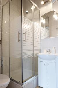 W łazience znajduje się prysznic, umywalka i toaleta. w obiekcie Apartments Poland Kazimierz w Krakowie