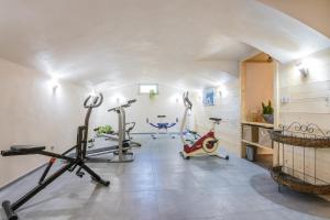 a gym with treadmills and exercise bikes in a room at le clos grillet in La Chambre +25 photos