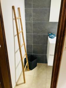 a ladder in a bathroom with a tiled wall at Village de Pozzo appart. 4 pers. in Brando