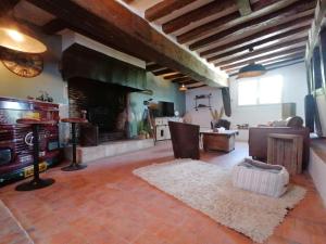 ein Wohnzimmer mit einem Kamin und einem Sofa in der Unterkunft La Dent de Croiacus - Gîte 4 personnes proche de Chambord in Chambord