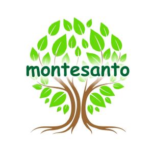een vector illustratie van een groene boom met het woord montessori bij Montesanto - Explora y Alegrate in Copalnic Mănăştur