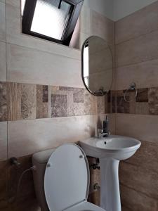 コスティネシュティにあるLunaのバスルーム(トイレ、洗面台、鏡付)