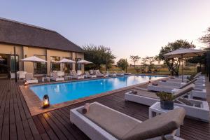 a swimming pool with lounge chairs and a resort at Safari Plains in Mabula