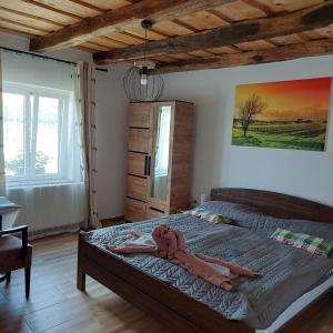 1 dormitorio con 1 cama grande en una habitación con ventana en KONAK, en Pleternica