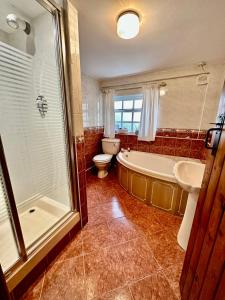a bathroom with a tub and a toilet and a sink at Ground floor apartment in The Coach House in Hartford