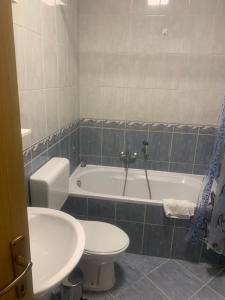 a bathroom with a toilet and a bath tub at Apartman S & S in Makarska +7 photos