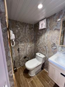 a bathroom with a toilet and a sink at Albaha domes in Rahwat al Barr