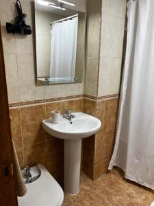 a bathroom with a sink and a mirror and a toilet at Fuengirola, Estudio 9 Centro in Fuengirola