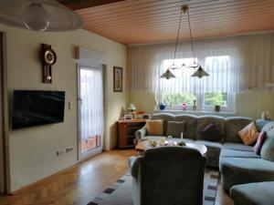 a living room with a couch and a tv at Ferienwohnung Gotha in Gotha