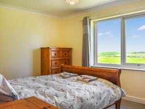 a bedroom with a bed and a window at Little Glengyre Farm in Kirkcolm