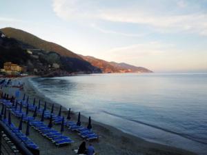 a group of beach chairs and umbrellas on a beach at Chez Fernando front beach in Lerici