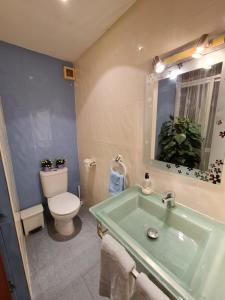 bagno con lavandino verde e servizi igienici di Casa Ramirez a Málaga