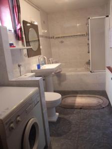 een badkamer met een toilet, een wastafel en een douche bij Lindenbornhof in Edesheim