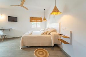 a bedroom with a bed and a desk and a tv at Calas De Meca in Los Caños de Meca