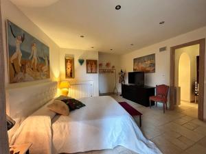 a bedroom with a large white bed in a room at Monti Mannu Art in Abbiadori