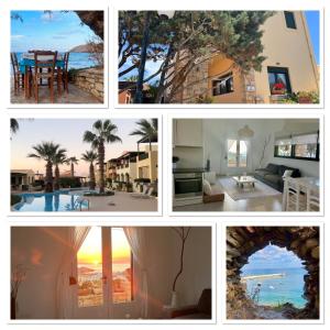 un collage de cuatro fotos de una casa en Osokosie Sea View Apartment Panormos Crete, en Panormos Rethymno