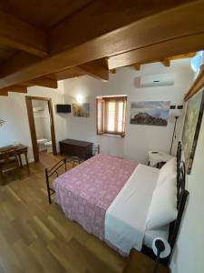 a bedroom with a bed and a desk in a room at La Casetta in Gerace