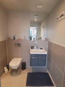 La salle de bains est pourvue de toilettes et d'un lavabo. dans l'établissement Amazing London 1 BR Flat in Astral House AS18, à Norbury