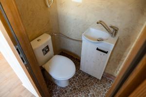 a small bathroom with a toilet and a sink at maringotka k pronájmu 