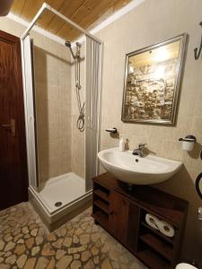 y baño con lavabo y ducha. en La casetta di Bianca en Sulmona