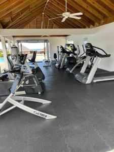 a gym with a bunch of exercise bikes and a ceiling at Villa Exclusive in Richmond