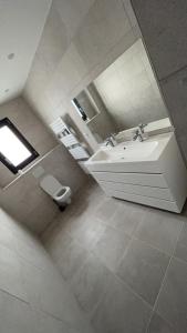 a bathroom with a sink and a mirror at Magnifique villa haut standing in Gignac