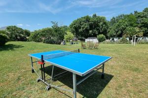 eine blaue Tischtennisplatte auf einem Feld in der Unterkunft Domaine de Rochebonne in Saint-Just