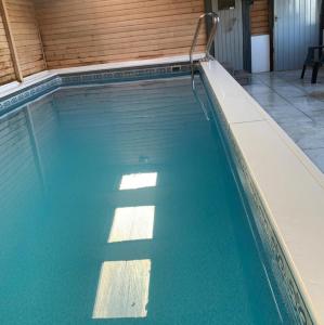 a swimming pool with blue water in a house at Thomas Carlyle Cottage in Thornhill