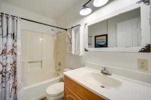 a bathroom with a sink and a toilet and a mirror at McQueeney Home with Grill about 10 Mi to New Braunfels in McQueeney