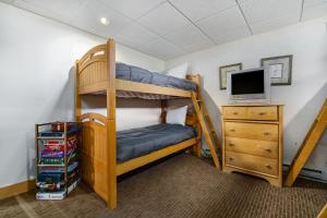 1 dormitorio con literas, TV y escritorio en Boyne Mountain Getaway, Unit B, en Boyne Falls