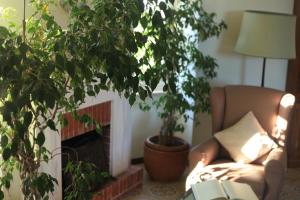 a living room with a couch and two potted plants at Hotel Villa Sarah in Capri