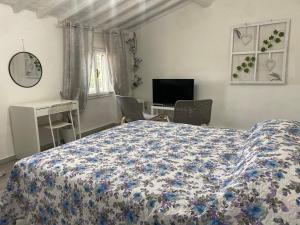 Dormitorio con cama, escritorio y TV en La Petite Maison, en Usigliano