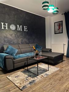 布拉索夫PYA Residence的客厅里有一张沙发和一张桌子。